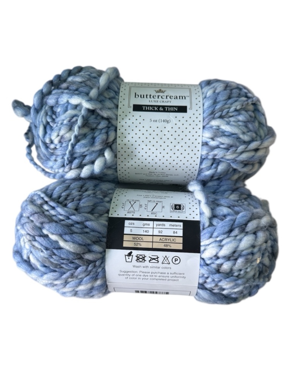 2 Skeins Hobby Lobby Buttercream Thick & Thin Yarn in Light Blue and Cream